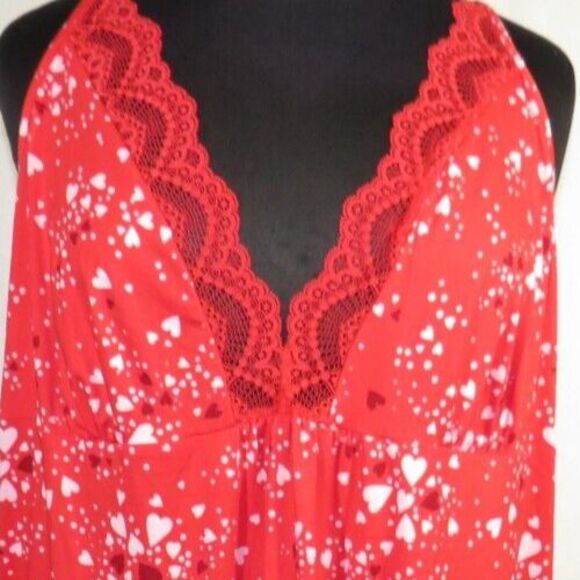 Joyspun Red Heart Print Lace Trimmed Chemise Plus Size 4X 26-28 - Picture 2 of 7